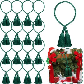 Zhengmy 15 Pcs 20 Inch Christmas Garland Ties with Tassels Fabric Covered Christmas Decorative Twist Ties for Banister Reusable Flexible Twist for Xmas Home Decorations Holiday Craft Wrapping (Green)