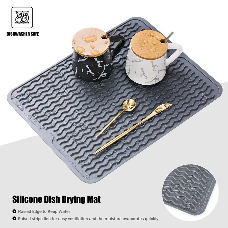 Silicone Dish Drying Mat, Non-Slip Easy Clean Sink Mat Large