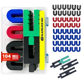 Glazelock 104-Piece Kit Plastic Horseshoe Shims for Leveling (1/4” to 1/32” Sizes) Stacking U Shape Tile Spacers to Level Windows, Floors, Toilet Shims, Doors – Indoor Outdoor Use - Made in USA