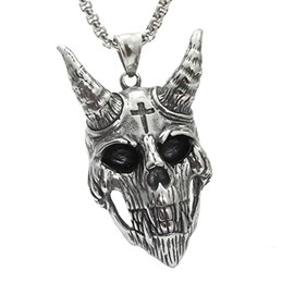Skull Necklace for Men, Gothic Cross Skull Necklace, Viking Goat Skull Head Pendant Necklace with 22.8” Chain, Hip Hop Demon Satan Skull Necklace, Punk Skull Jewelry for Men