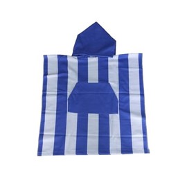 Childrens Hooded Poncho Towel Kids Girls Boys Striped Swim Changing Robe Bath Towel (Pack 1 - Blue Striped)