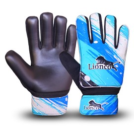 LIONCO Kids Goalie Gloves,Youth Soccer Gloves for Boys Girls,Professional Goalkeeper Glove,Durable,Anti-Slip Grip,Adjustable Wrist Strap,Breathable (Cyan, Size 4 Suitable for 6-9 Years)