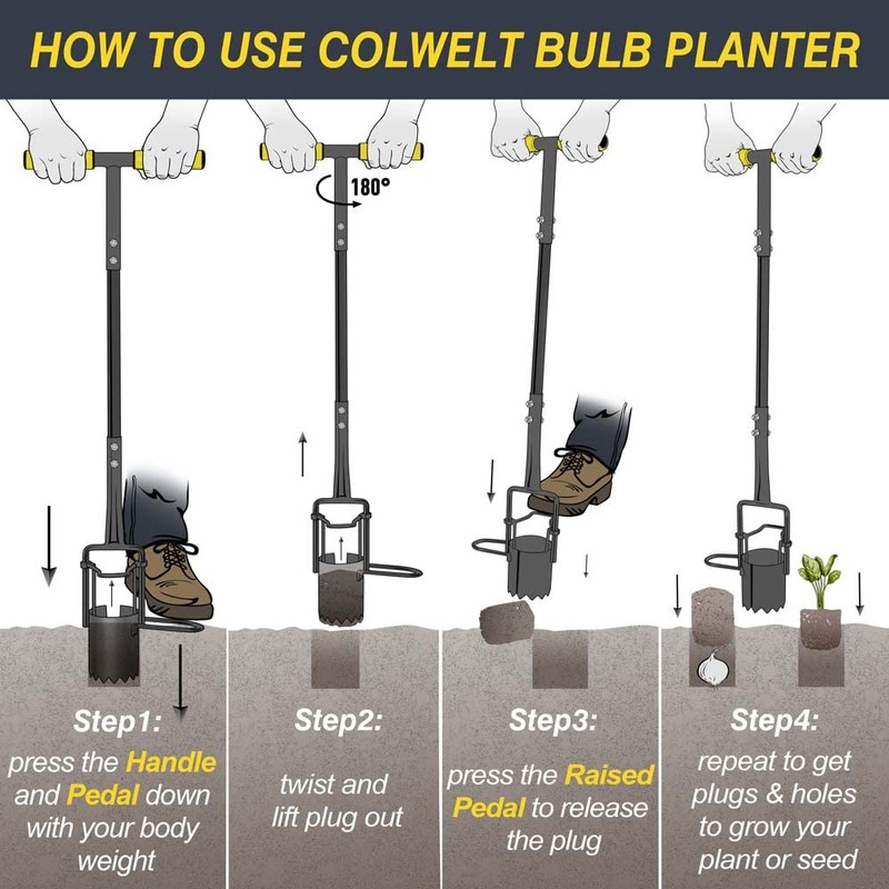 Colwelt Bulb Planter Tool Long Handle, Serrated Base Gardening Bulb