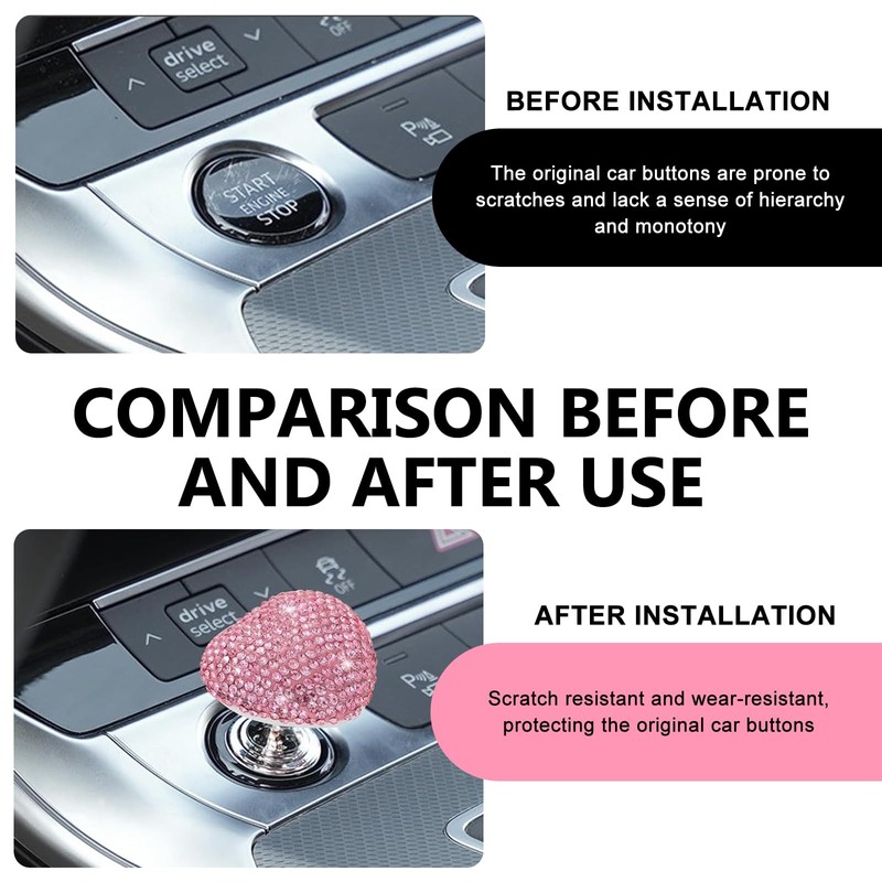 Opuweiy Car Start Button, Bling Heart-Shaped Ceramic Decorative Ignition Button,
