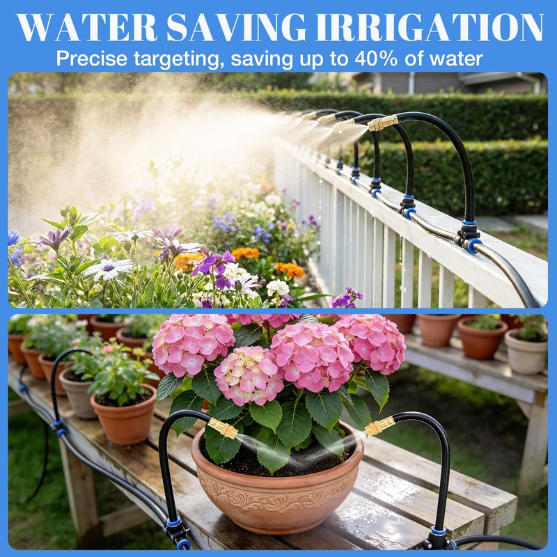 80FT Drip Irrigation Kit, 8mm Hose with 20 Brass 360°