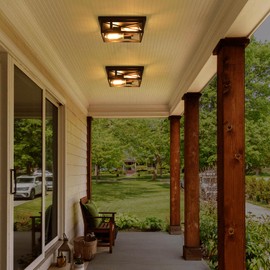 CAFULAM Black Flush Mount Ceiling Light,Hallway Light Ceiling Mount,Industrial Vintage Metal Cage Close to Ceiling Lights for Kitchen,Farmhouse,Bedroom