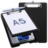 Meiikun Small Clipboard with Storage, A5 Plastic Clipboard with Pen Holder, Memo Clipboards with Low Profile Clip, Mini Clip Boards Half Letter Paper Folder for Nurses Teachers Students (Black)