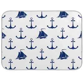 Wfrish Anchor Sailboat Pattern Dish Drying Mats Nautical Anchor Pattern Drying Mat with Hanging Loop Absorbent Dishes Drainer Pad Kitchen Counter Mat 18X24 In