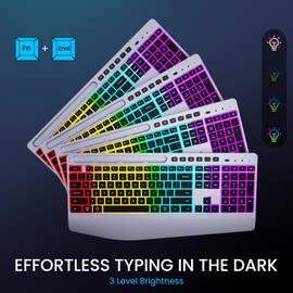 Silver Wireless Keyboard and Mouse Combo - Dual System RGB Backlit Mouse and Keyboard Advanced Optical Tracking, Lag-Free Wireless,Ergonomic Keyboard, 90% Less Noise Silver-V1