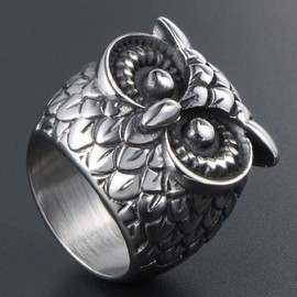 MayiaHey Owl Ring, Big Eye Owl Ring Norse Viking Owl Head Ring for Men, Cute Bird Ring Owl Jewelry, Celtic Owl Ring Hip Hop Owl Band Ring Punk Owl Animal Ring for Boys (Y)
