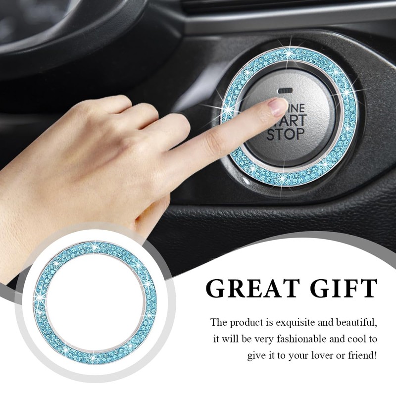 FSTURIOS Bling Crystal Double Rhinestone Car Engine Start Ring Decals,