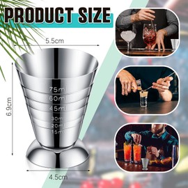Zhehao 4 Pcs Stainless Steel Measuring Cup Cocktail Drinking Measuring Jigger 2.5 oz Cocktail Stepped Graduated Jigger for Bartender Bar