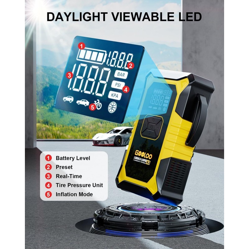 GOOLOO A3 Jump Starter with Air Compressor 3000A Portable Car