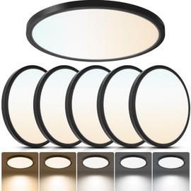 Laiyidia 6-Pack 12 Inch Black Led Flush Mount Ceiling Lights, 24W 2640LM 5CCT Selectable (2700K-6500K),Low Profile Flushmount Ceiling Fixtures for Bedroom, Kitchen, Hallway, Laundry