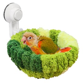 kathon Window Bird Bed with Suction Cup, Winter Warm Bird Plush Nest Parrot Sleeping Bed for Budgie Lovebird Conure Quaker (Diameter 6.7in, Green)
