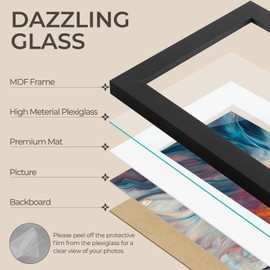 AUEAR, 9x12 Picture Frames Set of 6, with Mat for 6x8 or 9x12 without Mat, Composite Wood Gallery Photo Frames with Plexiglass, Wall Mounting (Black)