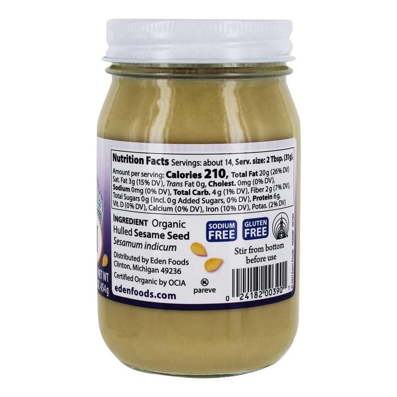 Eden Organic Roasted Tahini, 16 oz Glass Jar