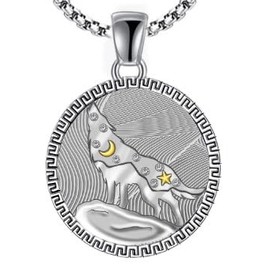 HXWZB Viking Animal Necklace for Men Sterling Silver Lion/Wolf/Dragon/Raven Viking Nordic Rune Pendant Viking Jewellery for Men Women, Sterling Silver, No Gemstone