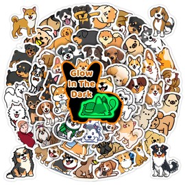 65 Pcs Cute Dogs Water Bottle Stickers for Kids Glow in The Dark, Vinyl Waterproof Animal Decals for Classroom School, Students Teachers Supplies Prizes for Kids Teen Girls