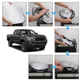 D-Lumina Windshield Sun Shade Compatible with Toyota Tacoma 2016 2017 2018 2019 2020 2021 2022 2023 2024 - Upgraded 3 Layers 240T Material, Foldable Front Window Sun Shield Protector