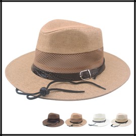 White Fang CZ887 Men's Flat Straw Hat, Breathable, Sunscreen, Lightweight, Stylish, Outdoors, coffee, Free size