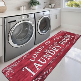 Lansny Laundry Room Rug Runner 24"x72" Non Slip Waterproof Laundry Mats for Laundry Room Decor Washable Floor Farmhouse Laundry Rug for Mudroom Washroom Bathroom, Red