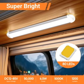 CT CAPETRONIX 12v Led Light Bar Strip, 80leds 1200LM 6.5W DC 12 Volt Led Strip Lights Fixtures with Switch, Enclosed Trailer Lights for RV Interior, Van, Truck Lorry, Camper, Boat, Caravan (2Pcs)