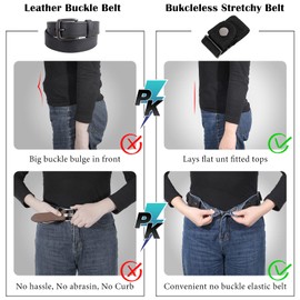 WHIPPY 2 Packs No Buckle Stretch Belt for Women Men Invisible 2 Loop Elastic Belt for Jeans Pants,Blue,Fit 2 loop distance: 6-9 inches