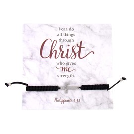 Needzo Cross Bracelets for Women, I Can Do All Things Through Christ Inspirational Jewelry with Card, 7 1/2 Inch