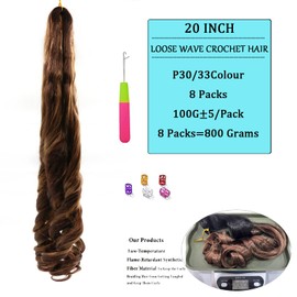 EFFGOCO 8 Packs French Curly Braiding Hair 20 Inch 100g/Pack Pre Stretched Bouncy Braiding Hair Mixed Brown French Curl Crochet Braids Loose Wavy Synthetic Hair Extensions for Women (20 Inch, P30/33)