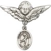 Sterling Silver Baby Badge with St. Sebastian/Figure Skating Charm and
