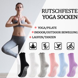 GRPSKCOS Yoga Socks Women's 4 Pairs Stopper Socks Women's Pilates Socks Non-Slip Socks for Yoga, Barre, Hospital, Pilates, Dance EU 35-40 (#4 Black + Pink + Blue + Purple, 35-40)