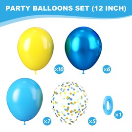 Blue and Yellow Balloons,12 Inches Blue Yellow Balloons Confetti Metallic Gold Blue Balloons for Cartoon Theme Socer Party Decoration Baby Shower Anniversary Birthday Wedding Party Decorations