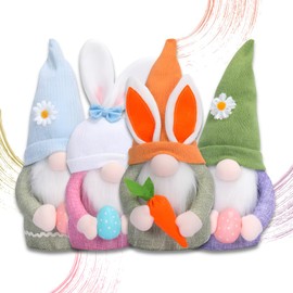 Easter Bunny Gnome Plush Dolls – Handmade Faceless Scandinavian Dwarves with Easter Eggs & Carrot – Spring Table Decor (Purple)