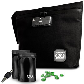 HELMET HEAD Smell Proof Bag with Dual-Access Lock and Key, 11.6" x 9.2" Stash Bag, Smell Proof Container for Travel, Herbs and Accessories. Includes two Smell Proof Bags (Black)