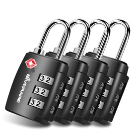 4 Pack TSA Approved Travel Luggage Locks, Combination Lock Alloy Body, Metal Keyless 3-Digit Padlocks, TSA Accepted Compatible Padlock for Gym Locker, Golf Bag Case, Backpack, Black-by GIVERARE