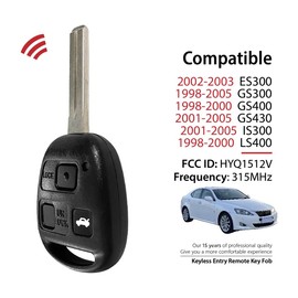 Car Key Fob Remote Keyless Entry Control HYQ1512V 315MHz 3 Button Replacement for 1998-2005 Lexus ES300 GS300 GS400 GS430 IS300 LS400-2 Pack