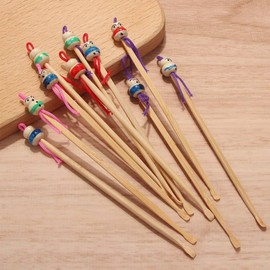 10Pcs Mini Doll Earpicks,Wooden Earwax Removal,Ear Picks, Ear Care Health Care Tool