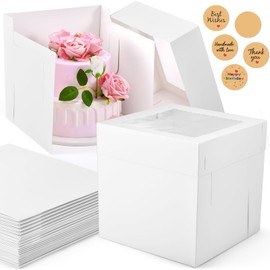 DOYIDE DOYIDE 12Pcs Cake Boxes, 10x10x10 Inches Tall Cake Boxes with Window, White Disposable Tier Cake Containers for Pastries, Pie, Cookies, Chocolates, Cupcakes, Birthday Party, Wedding Bakery Boxes