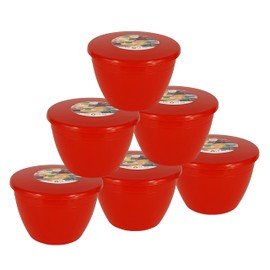 Just Pudding Basins Red 1 Pint, 570ml Steam Pudding Basin Food Safe BPA Free Plastic Multipack 6 Red Bowls and Red Lids (1 Pint)