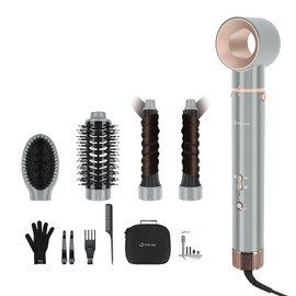 5 in 1 Blow Dryer Brush IG INGLAM MegaAir Hair Styler Brushless Hair Dryer Brush Air Auto-Wrap Curler Hot Air Brush Negative Ions No Heat Damage Frizz-Free Drying Curling Straightening,Gray