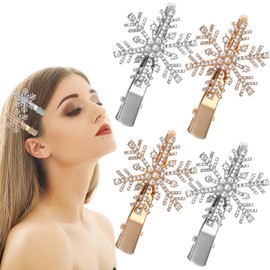 4pcs Christmas Snowflake Hair Clips Winter Holiday Jewelry Big Crystal Snowflake Hairpin Barrette Wedding Bridal Hair Accessory Xmas Snowflake Wreath Hairpin Rhinestone Holiday Gifts for Women Festive