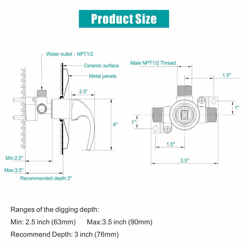 SKOWLL Shower Valve Wall Mount Black Shower Mixer Valve Kit