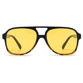 NIDOVIX Polarized Classic Vintage Aviator Sunglasses for Men Women Large Frame Retro 70s Sunglasses (Black&Tortoise/Clear Yellow)
