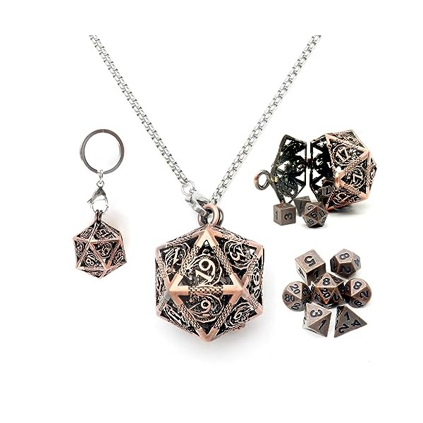 Haxtec Mini Metal DND Dice Set With Copper Hollow D20
