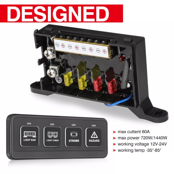 buymoremoreshop 4 Gang 12V 24V Switch Panel Circuit Relay System