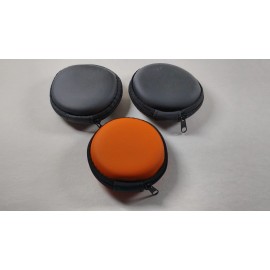 Unbranded Earbud Headphones Round Zipper Case - 3in. Portable (Black + Orange) Lot of 3