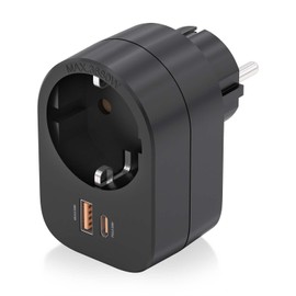 AISENS ASPS-1A1C07-BK Multi-Function Power Strip with 1 Socket + 1 x USB-C 20W PD3.0, 1 x USB-A, 20 W, QC3.0, Black