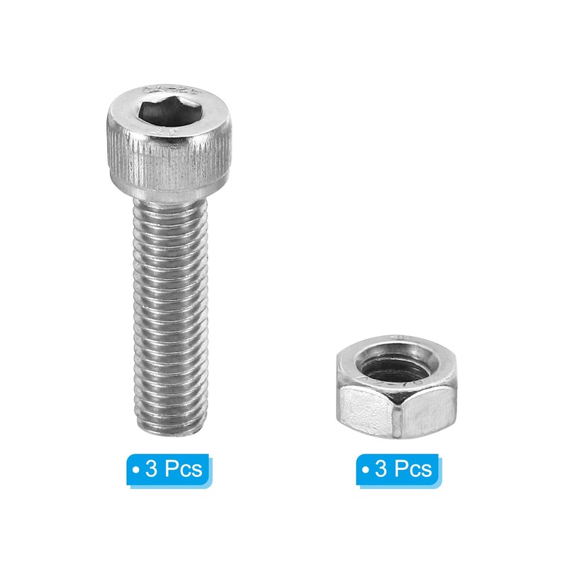 PATIKIL M8x30mm 304 Stainless Steel Hollow Bolt, 3 Set Cylindrical