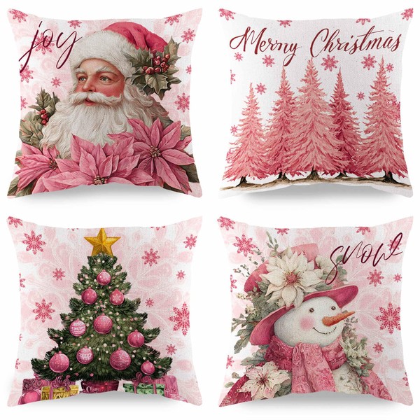 Christmas Pillow Covers Santa Snowman Decorative Throw Pillow Cover 18x18